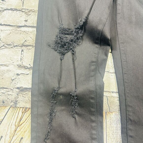 KanCan Jeans Women’s Sz.7/27 Black Distressed Mid Rise Skinny Button-fly Pants - Picture 4 of 12